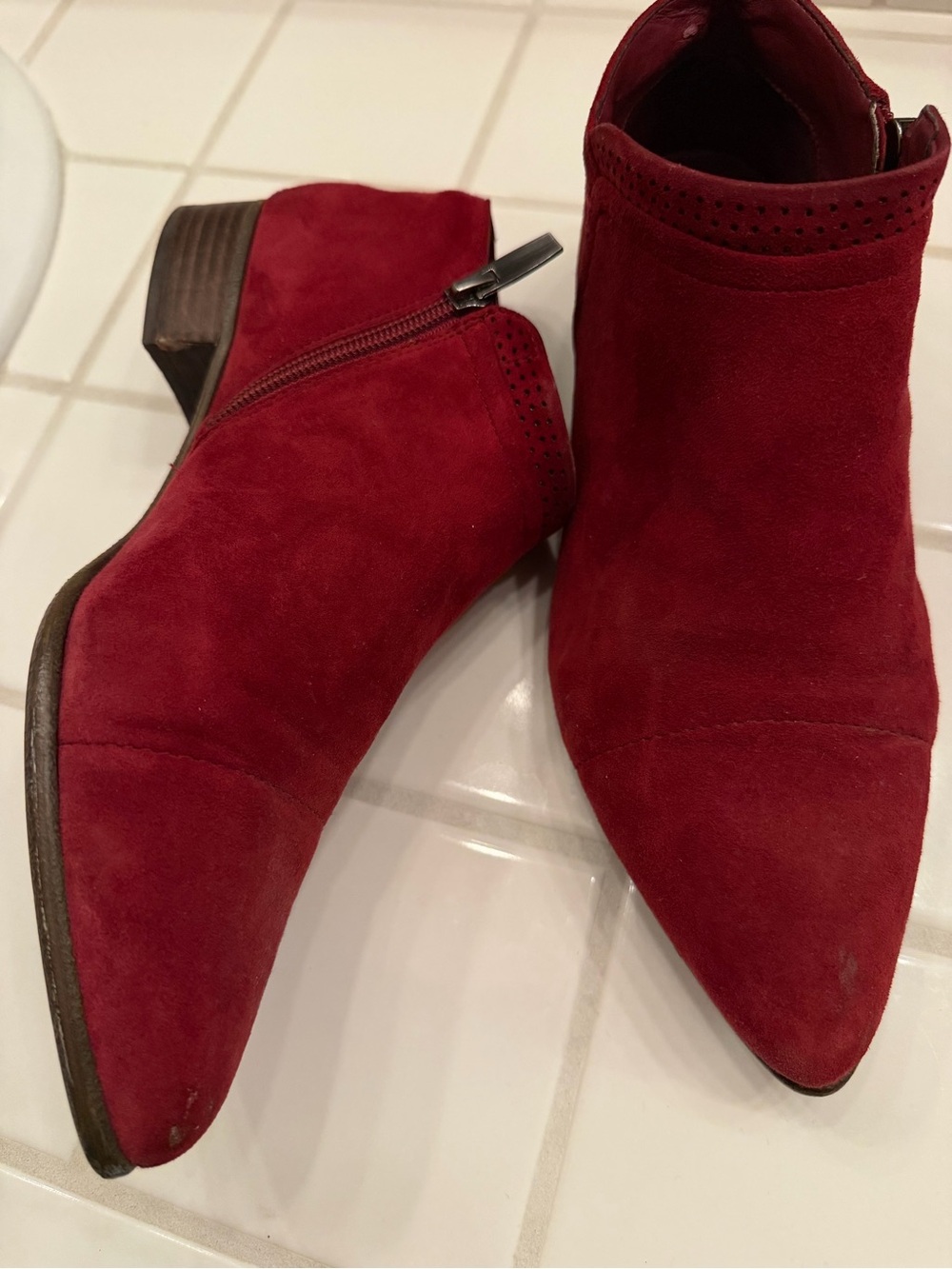 Vince Camuto Red Suede Pointed Toe Ankle Booties